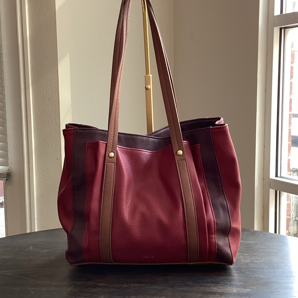 Relic Red and Brown Colorblock Tote Bag